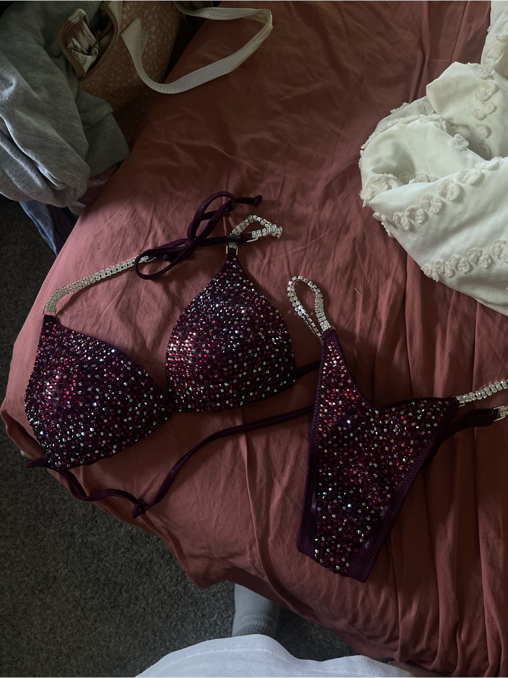 Burgundy Rhinestone Two-Piece Bikini Set
